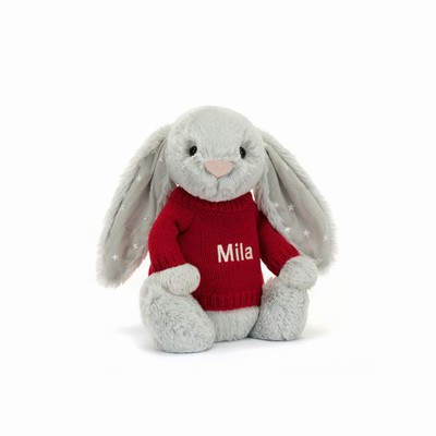 Jellycat Bashful Shimmer Konijn with Red Jumper | VQ7634928